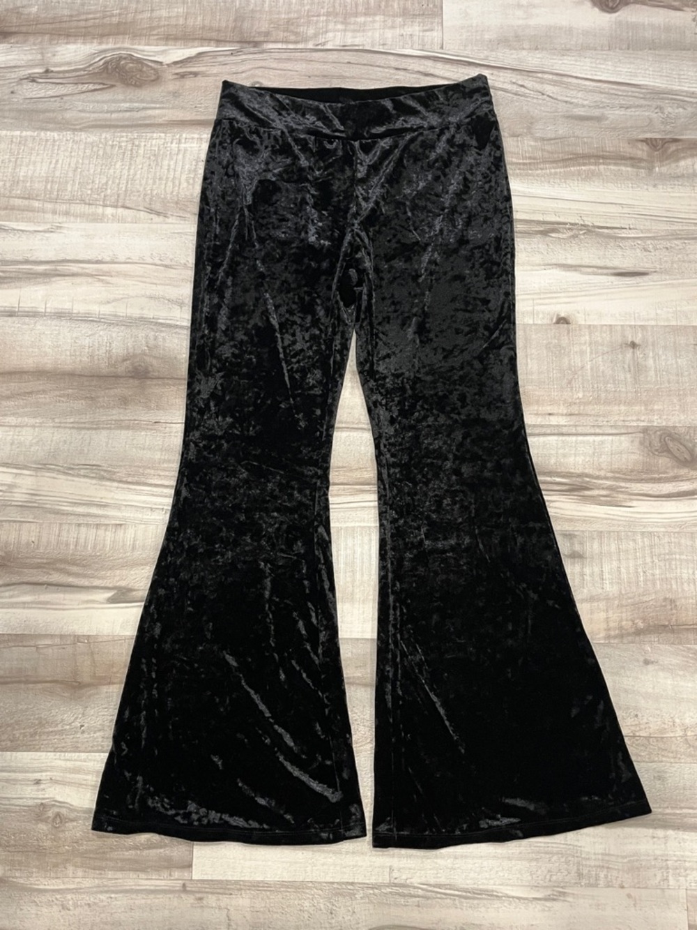 SHEIN Bae Black Velvet Bell Bottom Flair Crushed Velvet Pants size XL